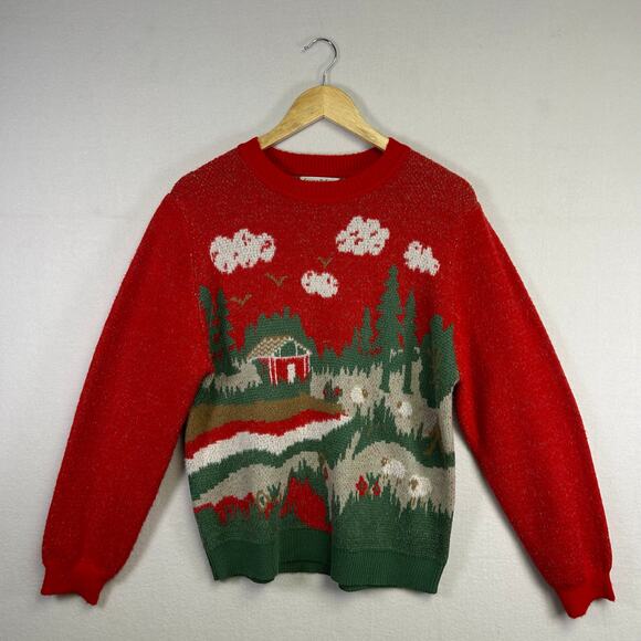 Woman's Red Holiday Christmas Sweater - Size Medium Festive Cozy - Picture 1 of 10
